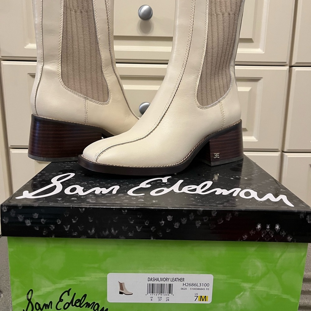 Sam Edelman Cream Leather Heeled Boots
